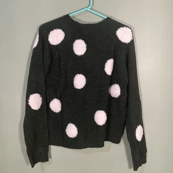 Lumiere Fuzzy Crew Neck Sweater Green White polka dots size Large NWT - Picture 3 of 9